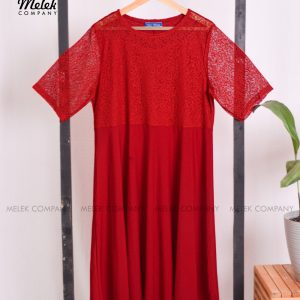 پیراهن مجلسی یقه گرد آستین کوتاه گیپوری