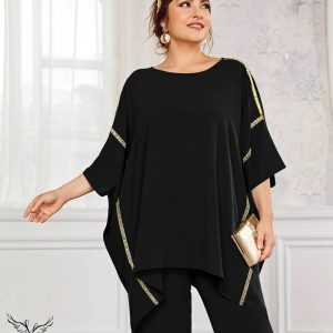مانتو پانچ مجلسی یقه گرد آستین سه ربع سایز بزرگ