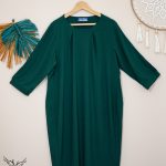 پیراهن مجلسی یقه گرد پیله دار آستین سه ربع سایز بزرگ - غیر ژورنالی