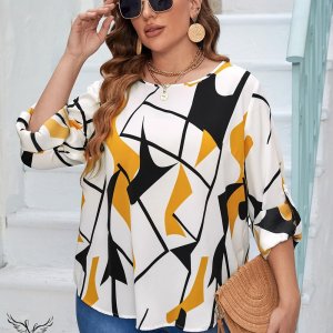 شومیز مجلسی یقه گرد آستین پاگن دار سایز بزرگ