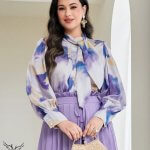 شومیز مجلسی یقه کراواتی آستین بلند سایز بزرگ