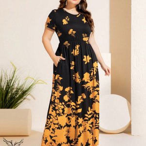 پیراهن اسپورت مجلسی یقه گرد آستین کوتاه سایز بزرگ
