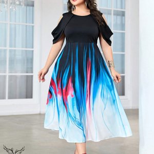 پیراهن اسپورت مجلسی یقه گرد آستین والان سایز بزرگ