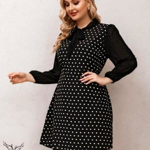 پیراهن  مجلسی یقه کراواتی آستین حریر سایز بزرگ
