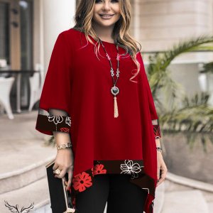 تونیک مجلسی یقه گرد آستین سه ربع دامن هلالی سایز بزرگ