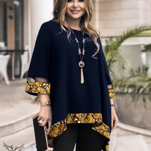 تونیک مجلسی یقه گرد آستین سه ربع دامن هلالی سایز بزرگ