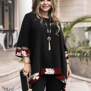 تونیک مجلسی یقه گرد آستین سه ربع دامن هلالی سایز بزرگ