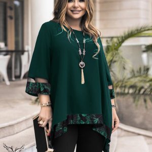 تونیک مجلسی یقه گرد آستین سه ربع دامن هلالی سایز بزرگ