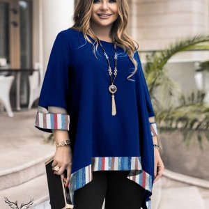 تونیک مجلسی یقه گرد آستین سه ربع دامن هلالی سایز بزرگ