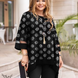 تونیک مجلسی یقه گرد آستین سه ربع دامن هلالی سایز بزرگ