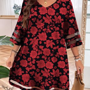 تونیک مجلسی یقه هفت آستین سه ربع سایز بزرگ