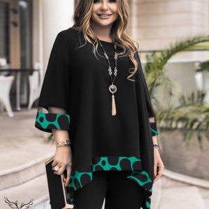 تونیک مجلسی یقه گرد آستین سه ربع دامن هلالی سایز بزرگ