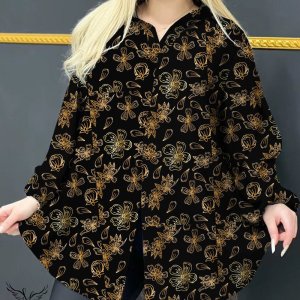 شومیز مجلسی یقه کلاسیک آستین بلند چاکدار سایز بزرگ
