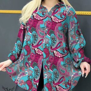 شومیز مجلسی یقه کلاسیک آستین بلند چاکدار سایز بزرگ