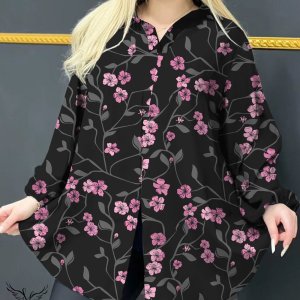 شومیز مجلسی یقه کلاسیک آستین بلند چاکدار سایز بزرگ