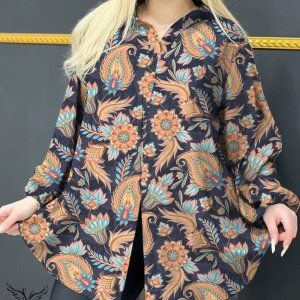 شومیز مجلسی یقه کلاسیک آستین بلند چاکدار سایز بزرگ