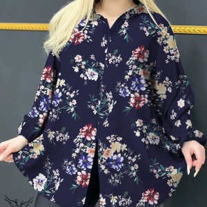 شومیز مجلسی یقه کلاسیک آستین بلند چاکدار سایز بزرگ