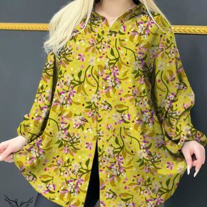 شومیز مجلسی یقه کلاسیک آستین بلند چاکدار سایز بزرگ