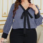 شومیز اسپورت مجلسی یقه هفت کراواتی آستین بلند سایز بزرگ