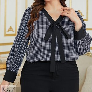 شومیز اسپورت مجلسی یقه هفت کراواتی آستین بلند سایز بزرگ