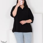 شومیز شکتی یقه بلیطی آستین سه ربع سایز بزرگ