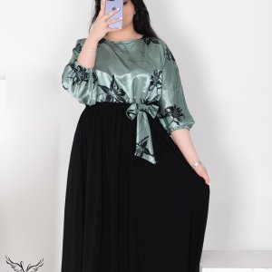پیراهن مجلسی یقه گرد آستین کیمونو سه ربع سایز بزرگ
