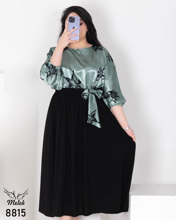 پیراهن مجلسی یقه گرد آستین کیمونو سه ربع سایز بزرگ