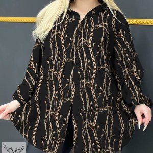 شومیز مجلسی یقه کلاسیک آستین بلند جلو چاکدار سایز بزرگ