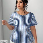 بلوز خاص مجلسی یقه گرد آستین کوتاه پشت پاپیون سایز بزرگ