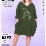 تونیک یقه هفت آستین سه ربع نگین کاری شده سایز بزرگ