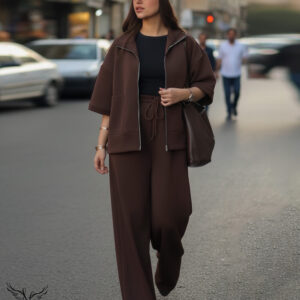 ست سوشرت جلو زیپ و شلوار بگ اسپورت مجلسی سایز بزرگ