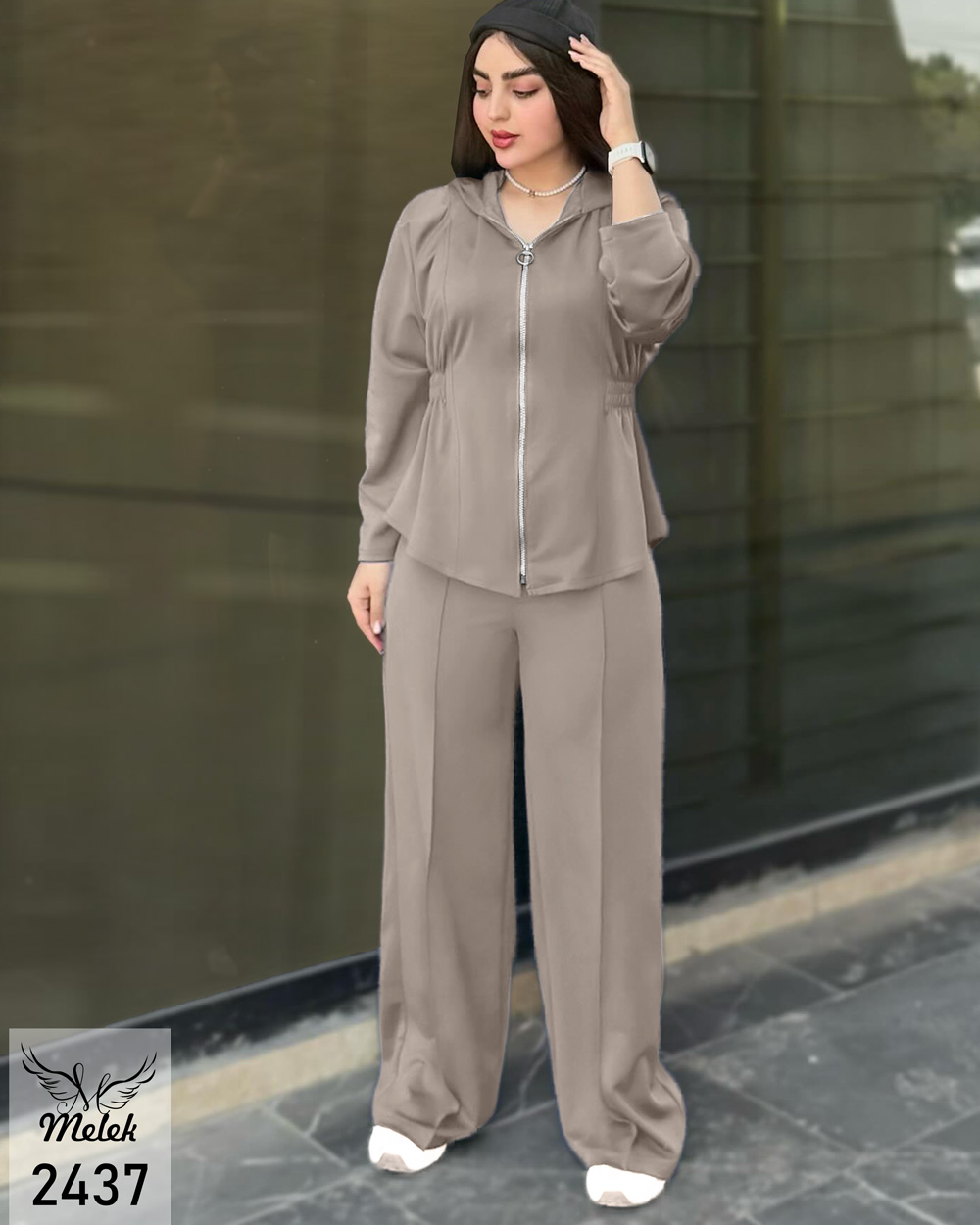 ست سوشرت کلاهدار جلو زیپ و شلوار بگ اسپورت مجلسی سایز بزرگ - غیر ژورنالی