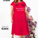 پیراهن یقه گرد آستین کوتاه دامن چین دار سایز بزرگ