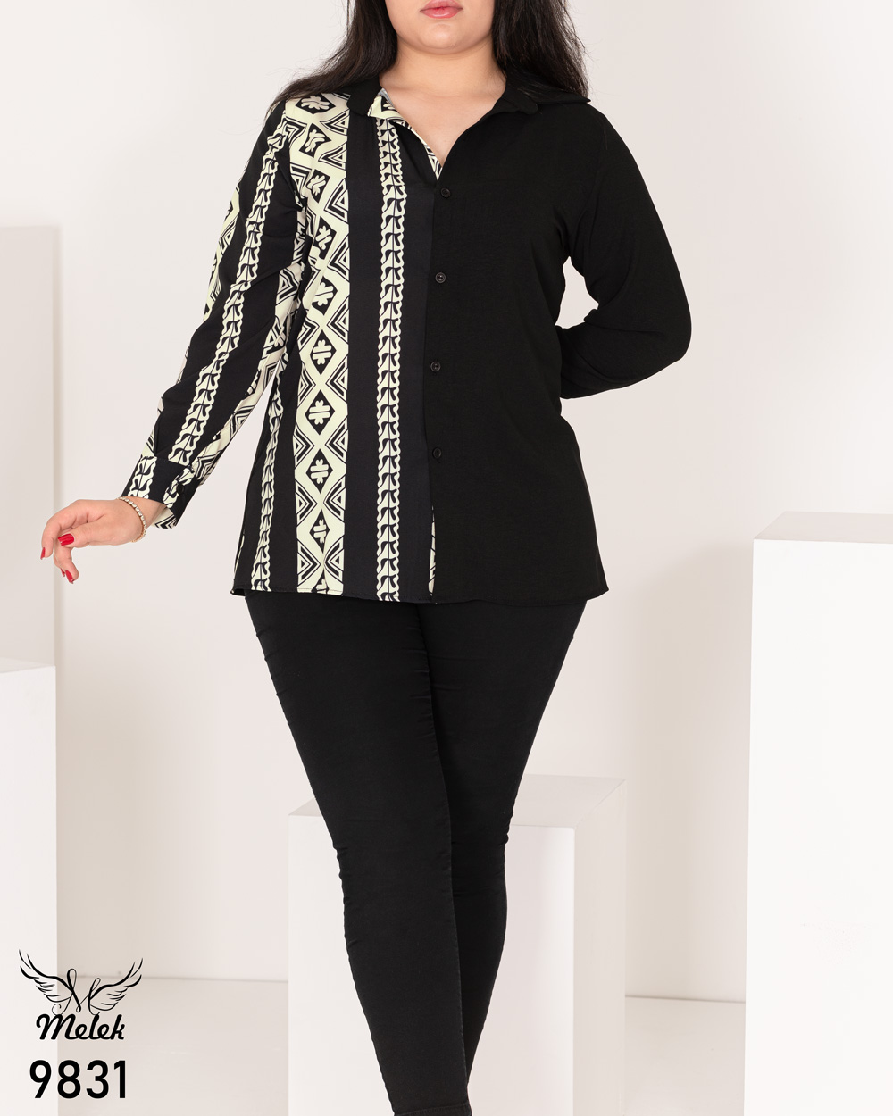 شومیز اسپورت مجلسی جلو دکمه بازشو آستین بلند سایز بزرگ