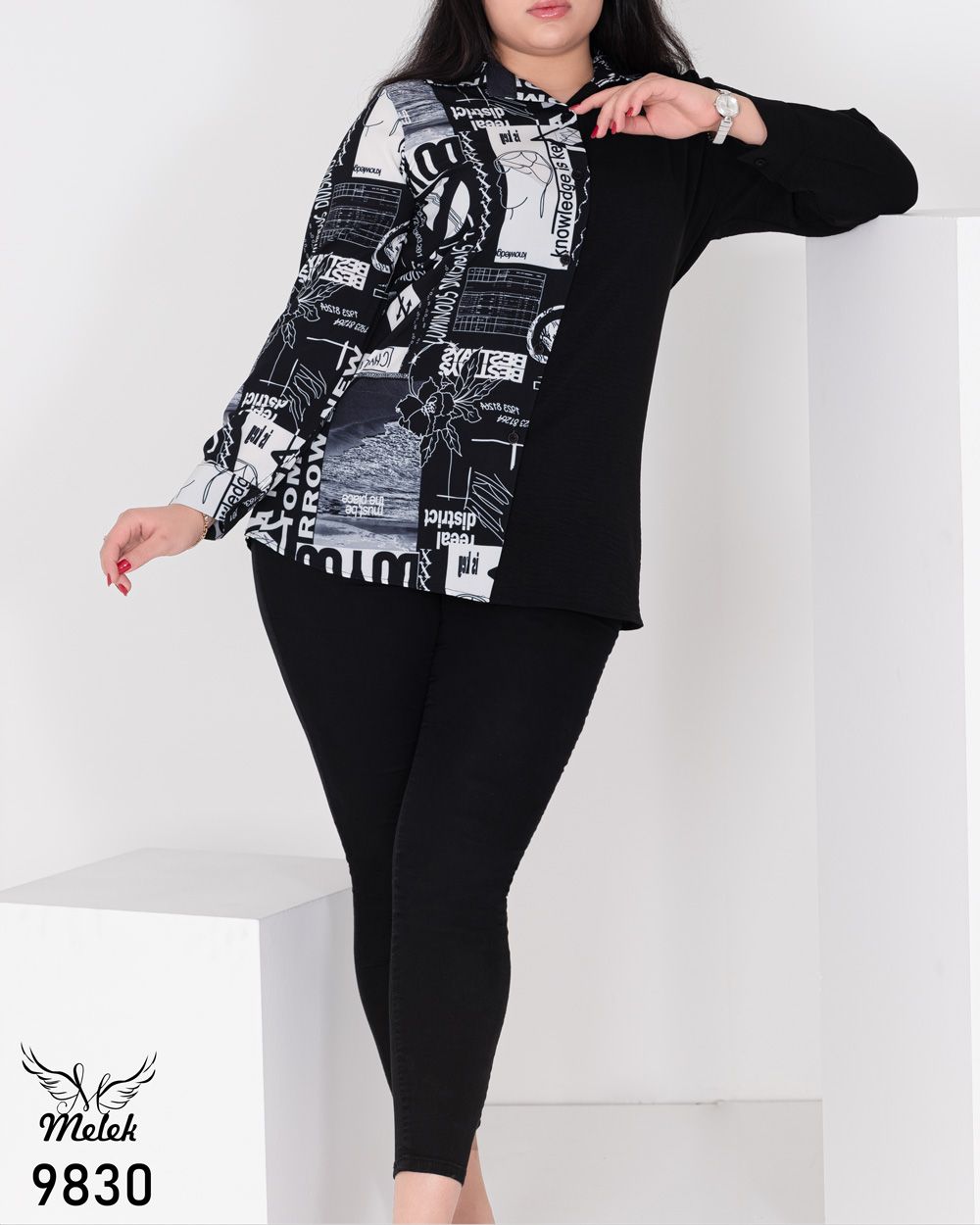 شومیز اسپورت مجلسی جلو دکمه بازشو آستین بلند سایز بزرگ