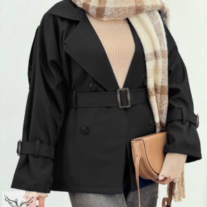 بارانی اسپورت مجلسی یقه انگلیسی آستین بلند جلوباز با کمربند سایز بزرگ