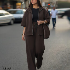 ست سوشرت جلو زیپ و شلوار بگ اسپورت مجلسی سایز بزرگ