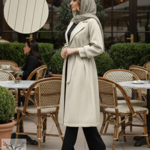 مانتو ترند مجلسی یقه انگلیسی جلوباز با کمربند سایز بزرگ