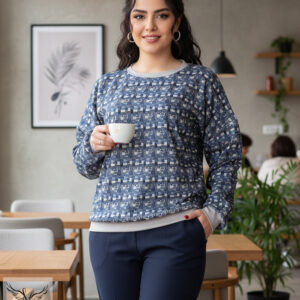 بلوز اسپورت مجلسی یقه گرد آستین سرخود سایز بزرگ