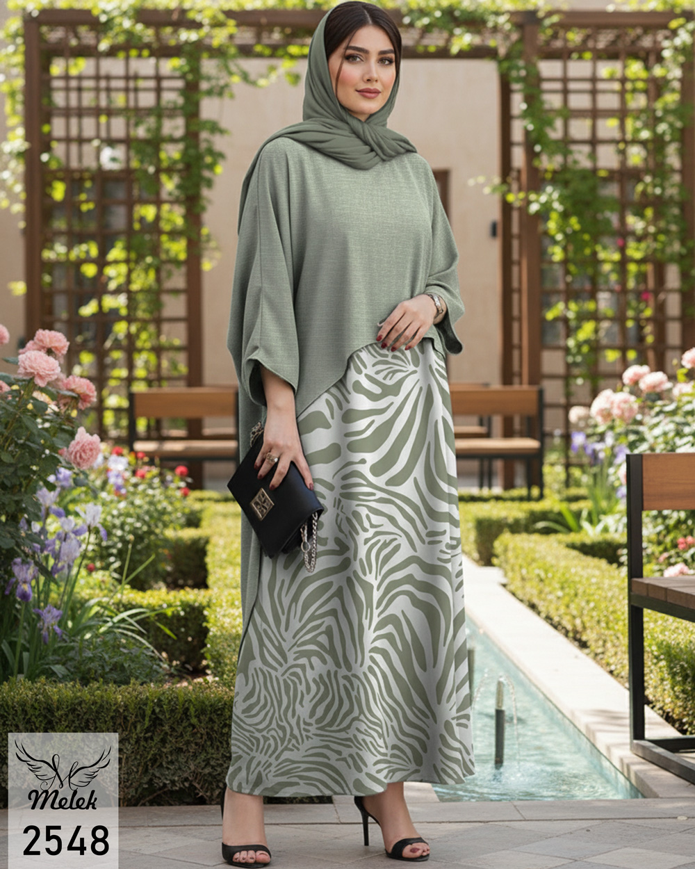 ست دوتکه سارافون و مانتو پانچ دنباله دار مجلسی سایز بزرگ - غیر ژورنالی