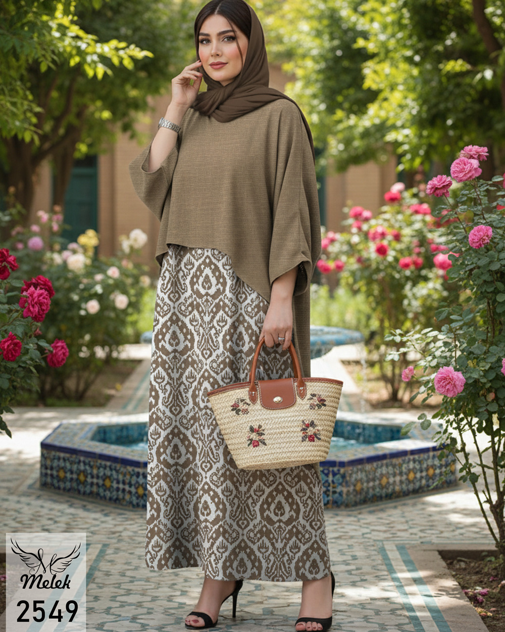 ست دوتکه سارافون و مانتو پانچ دنباله دار مجلسی سایز بزرگ - غیر ژورنالی