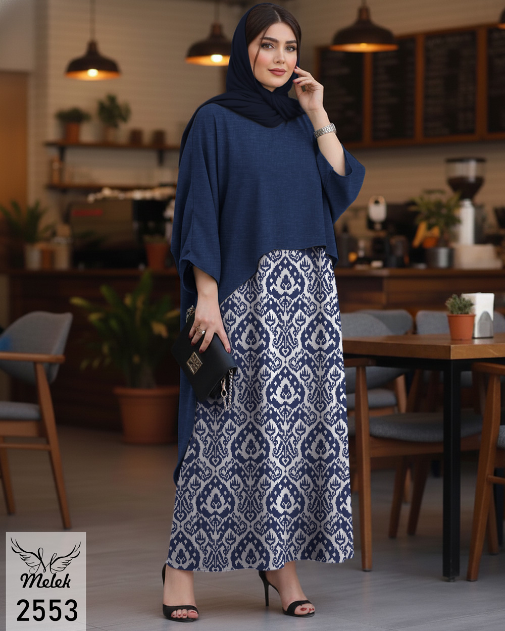 ست دوتکه سارافون و مانتو پانچ دنباله دار مجلسی سایز بزرگ - غیر ژورنالی