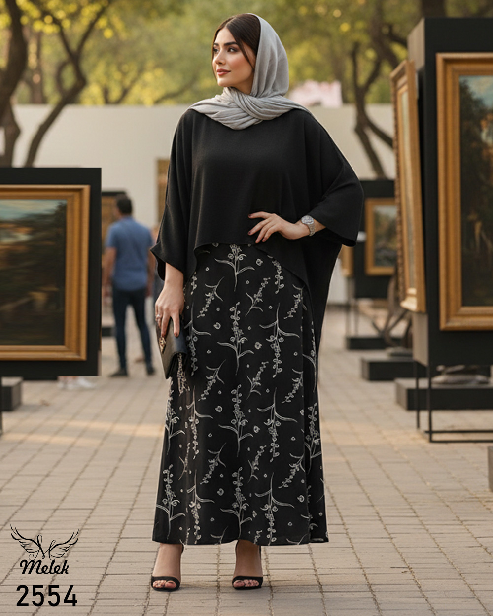 ست دوتکه سارافون و مانتو پانچ دنباله دار مجلسی سایز بزرگ - غیر ژورنالی