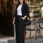 ست کت شلوار مجلسی یقه انگلیسی آستین سه ربع سایز بزرگ