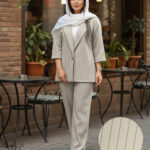 ست کت شلوار مجلسی یقه انگلیسی آستین سه ربع سایز بزرگ