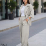 ست کت شلوار مجلسی یقه انگلیسی آستین سه ربع سایز بزرگ