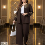 ست کت شلوار مجلسی جلو باز با طرح اسلیمی سایز بزرگ