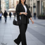 ست کت شلوار مجلسی یقه انگلیسی آستین سه ربع سایز بزرگ