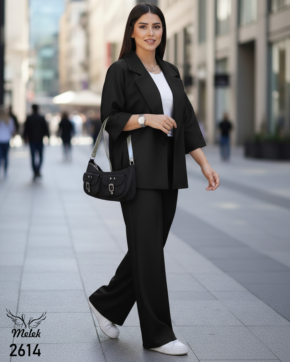 ست کت شلوار مجلسی یقه انگلیسی آستین سه ربع سایز بزرگ