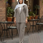 ست کت شلوار مجلسی یقه انگلیسی آستین سه ربع سایز بزرگ